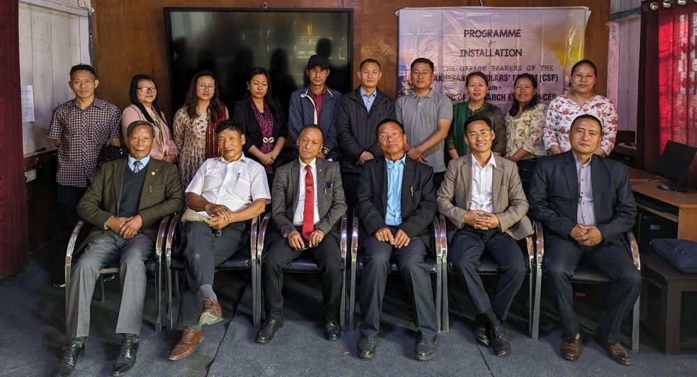 Resource persons, newly appointed office bearers along with participants during the CSF installation cum research sharing experience programme at Pfutsero Government College on May 25.